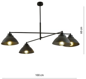 Lampadario Minimal Castore Acciaio Nero 4 Luci E27 Ip20