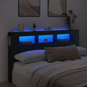 Testiera Led Nera 180x18,5x103,5 Cm Legno Multistrato /