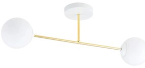 Plafoniera Moderna Magnium 2 Luci In Acciao Oro E Sfere In Vetro Bianco