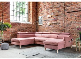 Divano letto angolare a U in velluto rosa chiaro (angolo sinistro) Sweet Harmony - Miuform