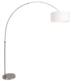 Lampada ad arco in acciaio con paralume in tessuto bianco 50/50/25 regolabile - XXL
