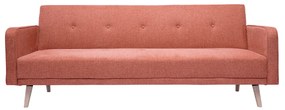 Divano letto scandinavo 3 posti in tessuto effetto velluto testurizzato color terracotta e legno chiaro ULLA