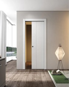 Porta interna scorrevole Incanto V in legno di abete laccato colore bianco, L 60 x H 210 cm, apertura reversibile
