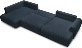 Divano angolare in blu scuro allungabile (con penisola a destra/a forma di "U") con rivestimento in velluto a coste Lucien – Bobochic Paris