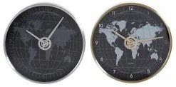 Orologio da Parete DKD Home Decor Nero Dorato Argentato Alluminio Cristallo Mappamondo 30 x 4,3 x 30 cm (2 Unità)