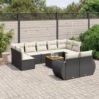 Set Divani da Giardino 10pz con Cuscini in Polyrattan Nero 3225153