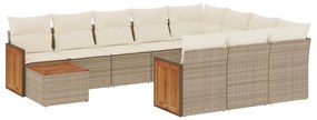 Set Divani da Giardino 11 pz con Cuscini Beige in Polyrattan