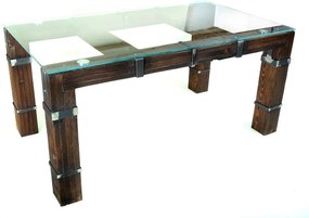CHYRKA® Tavolo da pranzo LD tavolo da soggiorno DROHOBYCZ Loft Vintage Bar Design industriale Vetro metallo fatto a mano in legno