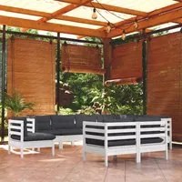 Set Divani da Giardino 9 pz con Cuscini Bianchi Legno di Pino cod mxl 44369