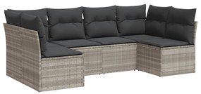 Set divano da giardino 6pz con cuscini grigio chiaro polyrattan