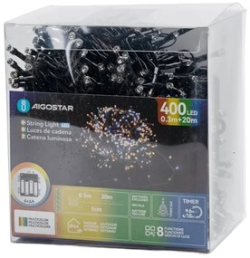 Aigostar - Catena luminosa natalizia da esterno 400 LED/8 funzioni 4xAA 20,3 m multicolore