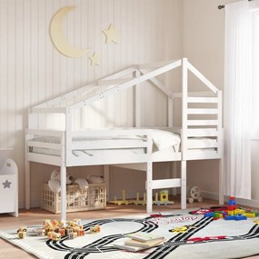 Letto A Soppalco Con Tetto Bianco 90x200 Cm İn Legno Di Pino /