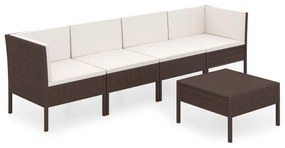 Set Divani da Giardino 5 pz con Cuscini in Polyrattan Marrone