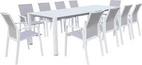 ARIZONA - set tavolo in alluminio cm 100 x 51,50/104/156/208/260 x 74 h con 10 poltrone Lotus