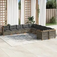 Set Divano da Giardino 10 pz con Cuscini Grigio in Polyrattan 3262047