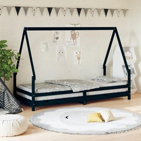 Giroletto Per Bambini Nero 80x200 Cm İn Legno Massello Di Pino /