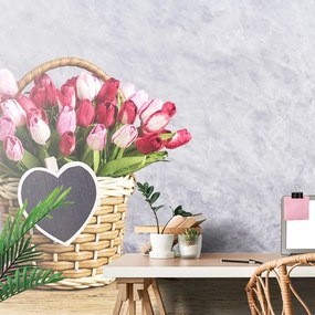 Carta da parati autoadesiva – Tulipani in cestino di legno