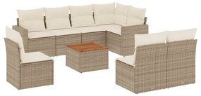 Set divano da giardino 9 pz con cuscini beige in polyrattan