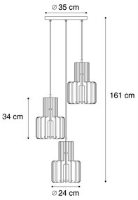 Lampada a sospensione retrò nera con arancione 3 luci - Felt