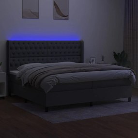 Letto a molle materasso e led grigio scuro 200x200cm in tessuto