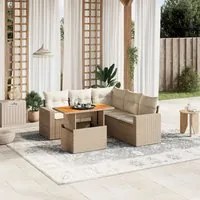 Set Divano da Giardino 6 pz con Cuscini Beige in Polyrattan 3271310