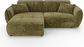 Divano angolare verde (con penisola a sinistra/con chaise lounge) con rivestimento in ciniglia Nelia – Ropez