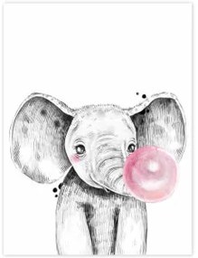 Quadro da parete - Elefante con la bolla rosa | Inspio
