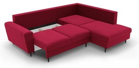 Divano angolare rosso allungabile e con contenitore (con penisola a destra/a L) con rivestimento in velluto Kyoto – Cosmopolitan Design