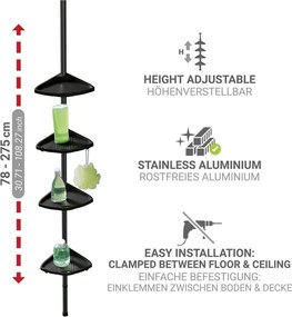 Mensola da bagno telescopica/ad angolo nera in plastica Compact – Wenko