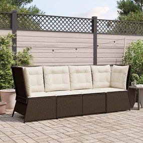 Divano angolare da giardino con cuscini in polyrattan marrone