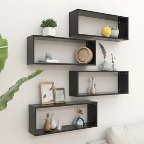 Mensole Parete A Cubo 4pz Nere 60x15x23 Cm Legno Multistrato /