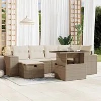 Set Divani da Giardino 7 pz con Cuscini Beige in Polyrattan 3275298