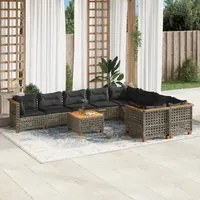 Set Divano da Giardino 10 pz con Cuscini Grigio in Polyrattan 3262011