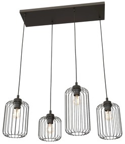 Sospensione Minimal Industrial Minerva 4 Luci Lineari Nera