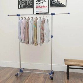 Porta Abiti Regolabile İn Acciaio 165x44x150 Cm Argento /
