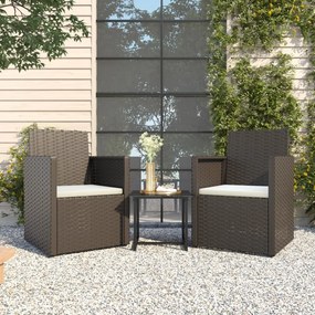 Set divani da esterno 3 pz con cuscini nero in polyrattan