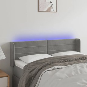 Testiera Grigio Chiaro A Led 147x16x78/88 Cm İn Velluto /