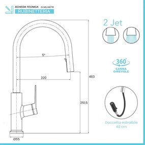 Miscelatore cucina cromo in acciaio inox con doccetta estraibile Kitchen