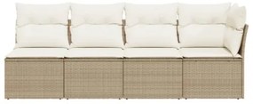 Divano da Giardino con Cuscini a 4 Posti Beige in Polyrattan