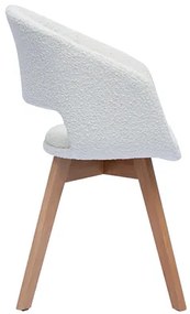 Sedia scandinava in tessuto effetto lana bouclé bianco e legno massello chiaro PRISMA