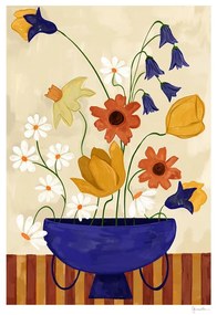 Poster 30x40 cm Colourful Bunch in Blue Vase – Frankie Penwill – The Poster Club