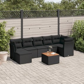 Set divani da giardino con cuscini 8 pz nero in polyrattan