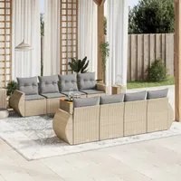 Set Divano da Giardino 9 pz con Cuscini Beige in Polyrattan 3224925