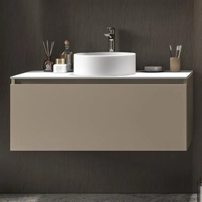 Mobile bagno 100 cm sospeso con piano da appoggio in solid surface bianco SP-100C - KAMALU