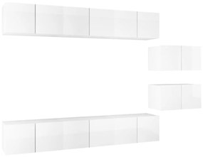 Mobili Porta TV 8 pz Bianco Lucido in Legno Multistrato