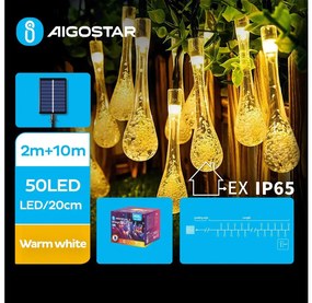 Aigostar - LED Solare catena decorativa 50xLED/8 funzioni 12m IP65 bianco caldo