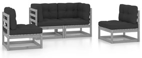 Set divani da giardino 4 pz con cuscini legno massello pino