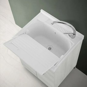 Mobile lavatoio 60x50 cm 2 ante bianco venato con vaschetta in resina