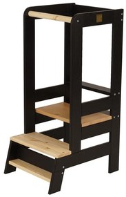 Torre di apprendimento nera/di colore naturale in pino massiccio Montessori – Meowbaby