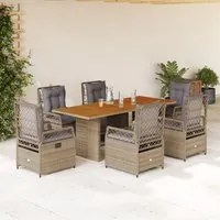 Set da Pranzo da Giardino 7 pz con Cuscini Beige in Polyrattan 3262934